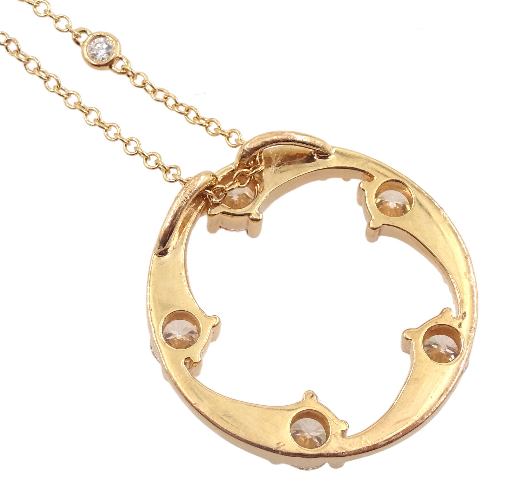 Berry's 'OPEIA' 18ct rose gold round brilliant cut diamond large circular pendant, stamped 750, on 18ct rose gold rubover set nine stone round brilliant cut diamond chain necklace, London 2021, total diamond weight approx 2.15 carat