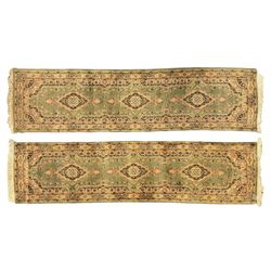 Pair of Bangladeshi olive ground runner rugs, machine-made with 100% jute pile, each with ...