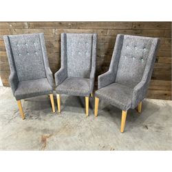 3 x high back armchair, upholstered in textured beige fabric