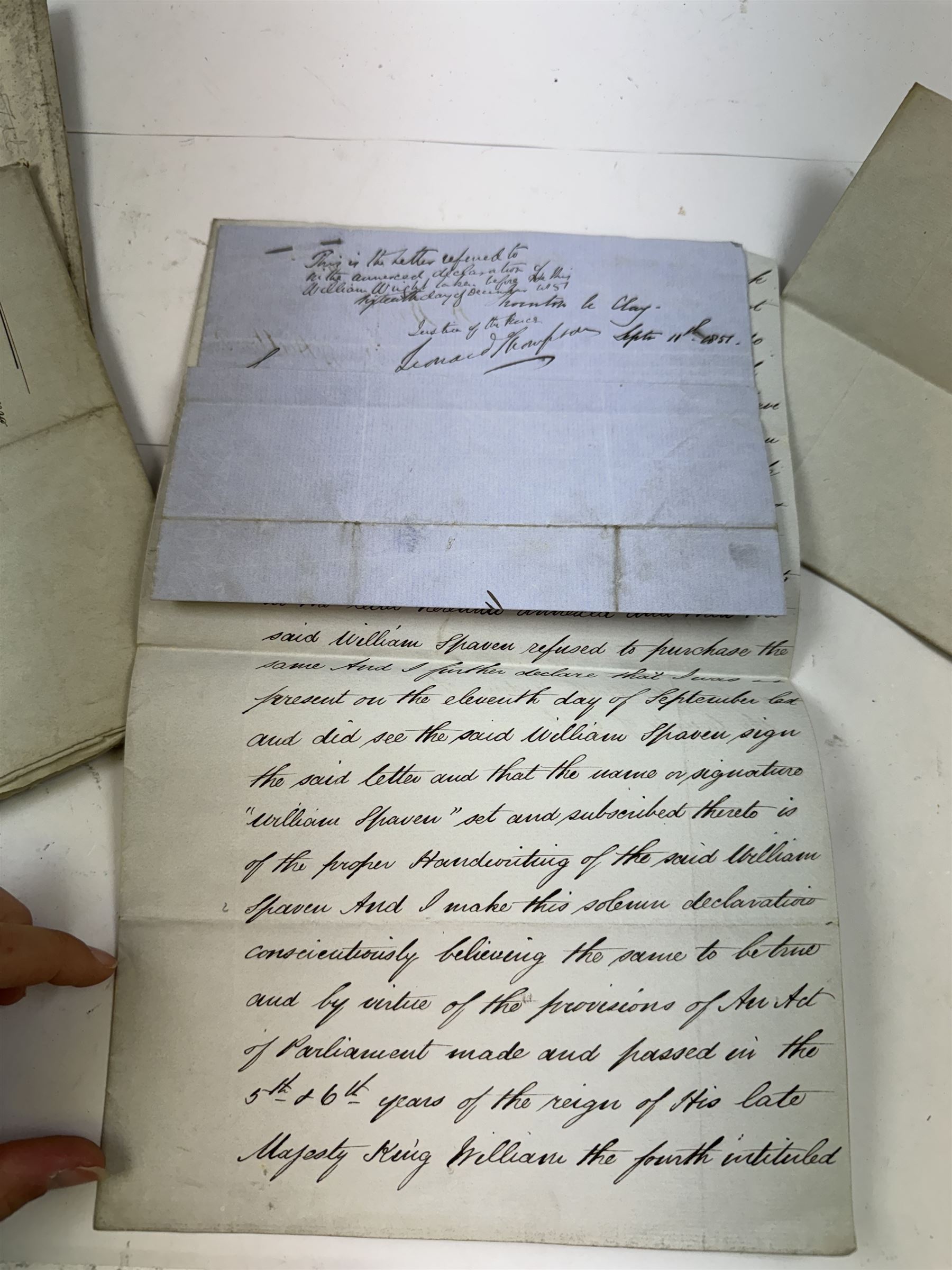 Indenture and correspondence relating to 1851 purchase of land for Scarborough and York railway at Flaxton