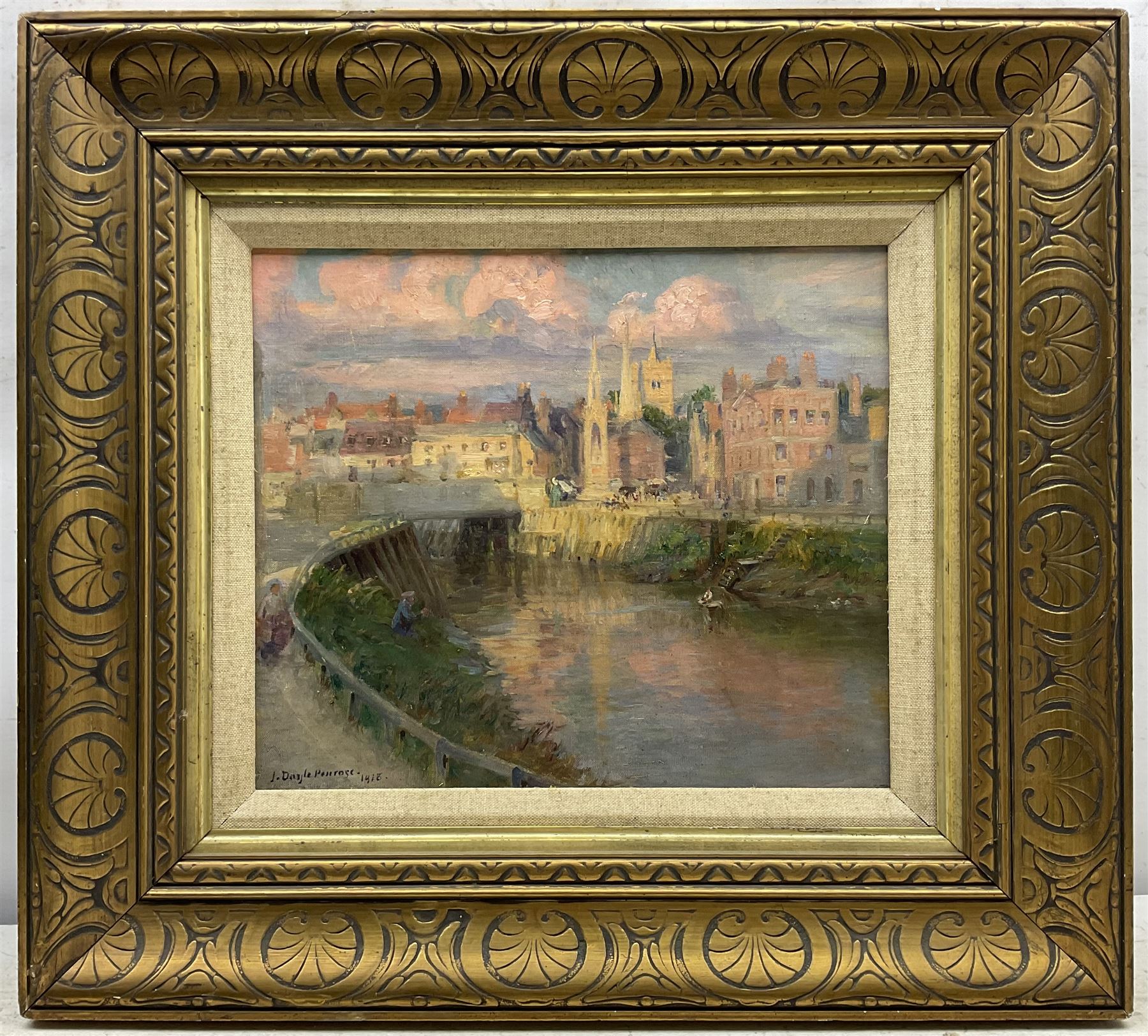 James Doyle Penrose (Irish 1862-1932): City at Sunrise, oil on canvas signed and dated 1918, 29cm x 33.5cm