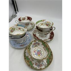Six Shelley cabinet cups and saucers in various patterns, including Duchess 13401, Dubarry 13397, Crochet etc 