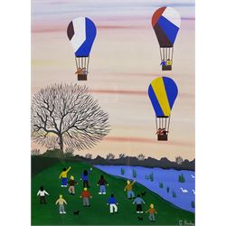 Gordon Barker (British 1960-): 'Watching the Balloons', acrylic on paper signed, titled ve...