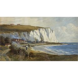 Richard Wane (British 1852-1904): Village beneath White Cliffs, watercolour signed 28cm x 49cm