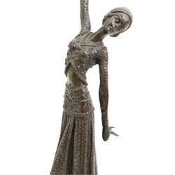 After Chiparus - 20th century bronze of an Art Deco female figure 'Footsteps' with signature to base and on marble socle H34cm