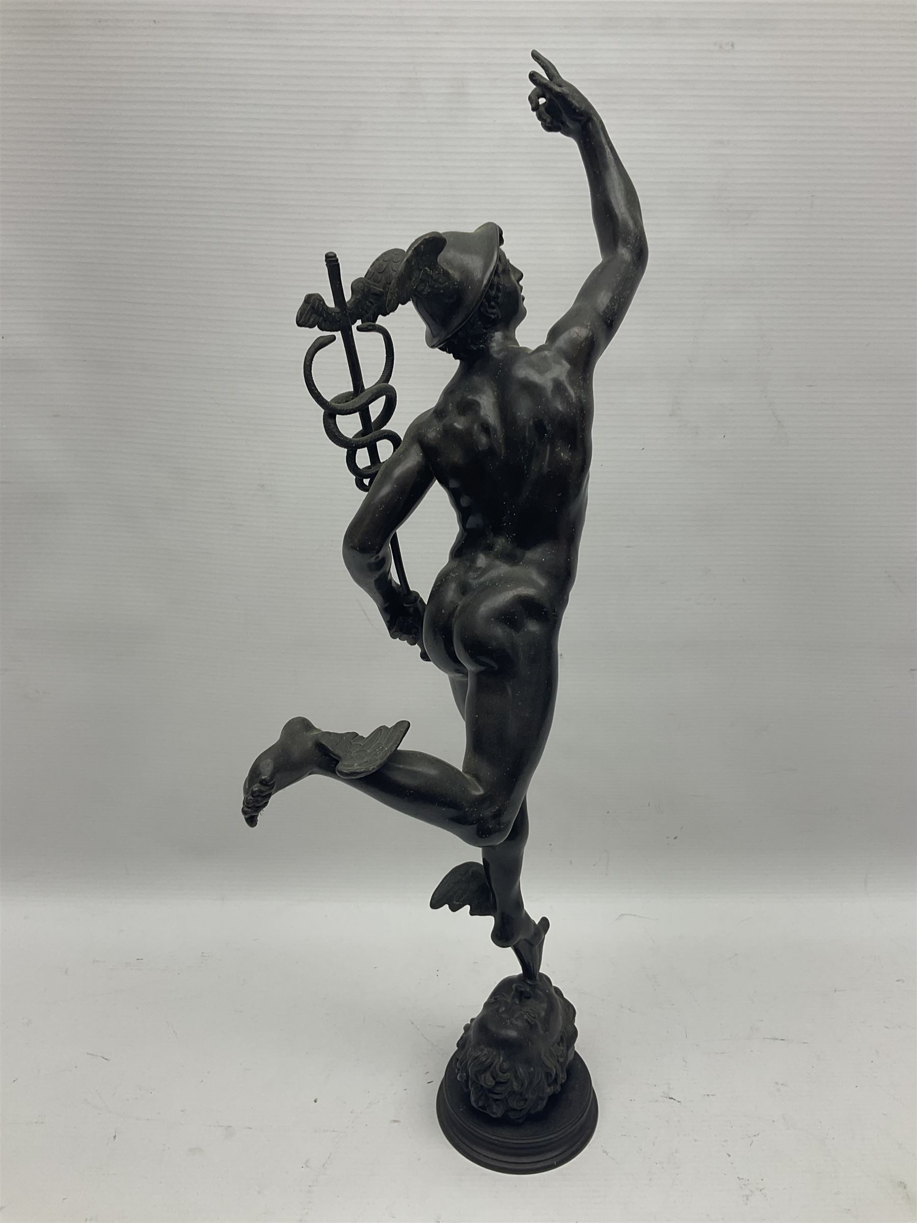 After Giambologna, bronzed figure of Hermes pointing to the sky, H55cm