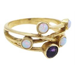 9ct gold amethyst and opal ring, hallmarked