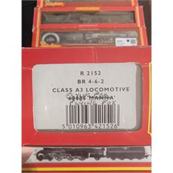Four Hornby '00' gauge locomotives, comprising R2054 BR Class A3 4-6-2 re-worked as Trico no. 60084, two R2152 BR Class A3 4-6-2 locomotives, one original Manna no. 60085, the other re-worked as Flying Fox no. 60106 and R2178A BR Class N2 0-6-2 locomotive no 69546, all boxed 