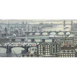 Steven Scholes (Northern British 1952-): 'Tower Bridge - London 1958', oil on canvas signed, titled verso 19cm x 37cm