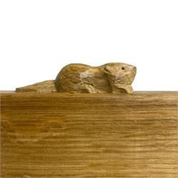 Beaverman - oak blanket box, triple panelled lid over triple panelled front, carved with beaver signature, by Colin Almack, Sutton-under-Whitestone Cliffe, Thirsk