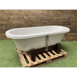 Acrylic double ended bath on wood veneer cradle stand - THIS LOT IS TO BE COLLECTED BY APPOINTMENT FROM DUGGLEBY STORAGE, GREAT HILL, EASTFIELD, SCARBOROUGH, YO11 3TX