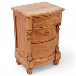 Keenpine - Victorian design bow-front pine bedside chest, cushion drawer over two graduati...