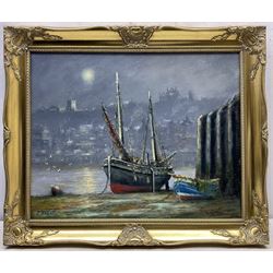 Jack Rigg (British 1927-2023): Whitby by Moonlight, oil on canvas signed and dated 2015, 40cm x 50cm