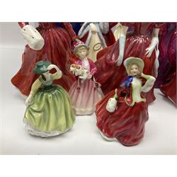 Eight Royal Doulton figures, comprising Rachel HN2936, The Skater HN3439, Janine HN2461, Innocence HN2842, Special Celebration HN4234, Autumn HN4272, Fiona HN2694 and Winsome HN2220, together with three smaller Royal Doulton figures My First Figurine HN3424, Buttercup HN3268 and Autumn Breezes HN2176