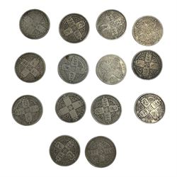 Fourteen Queen Victoria 'Gothic' one florin coins