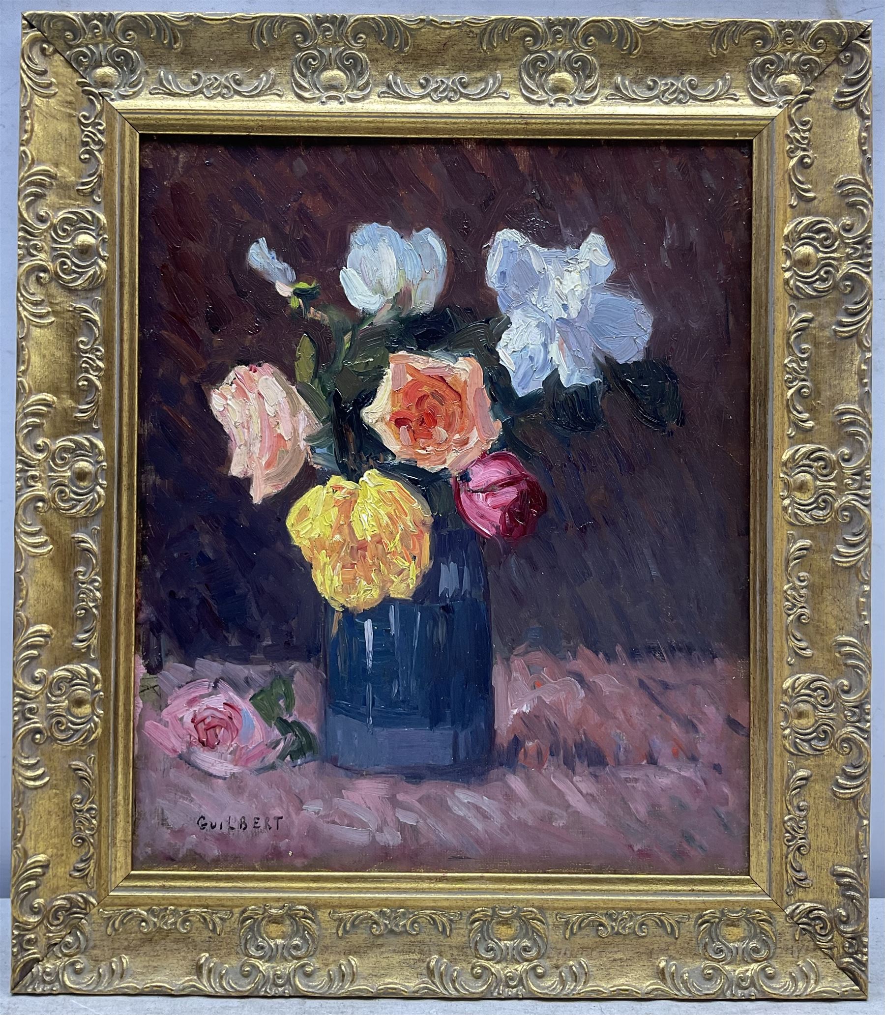 Narcisse Guilbert (French 1878-1942): Still Life of Roses, oil on canvas laid on to board signed 37cm x 31cm