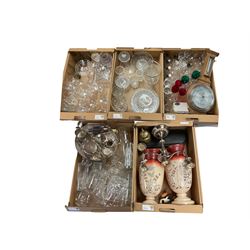 Large collection of glassware, including victorian vases, jugs bowls etc, together with metalware and other collectables, in five boxes  