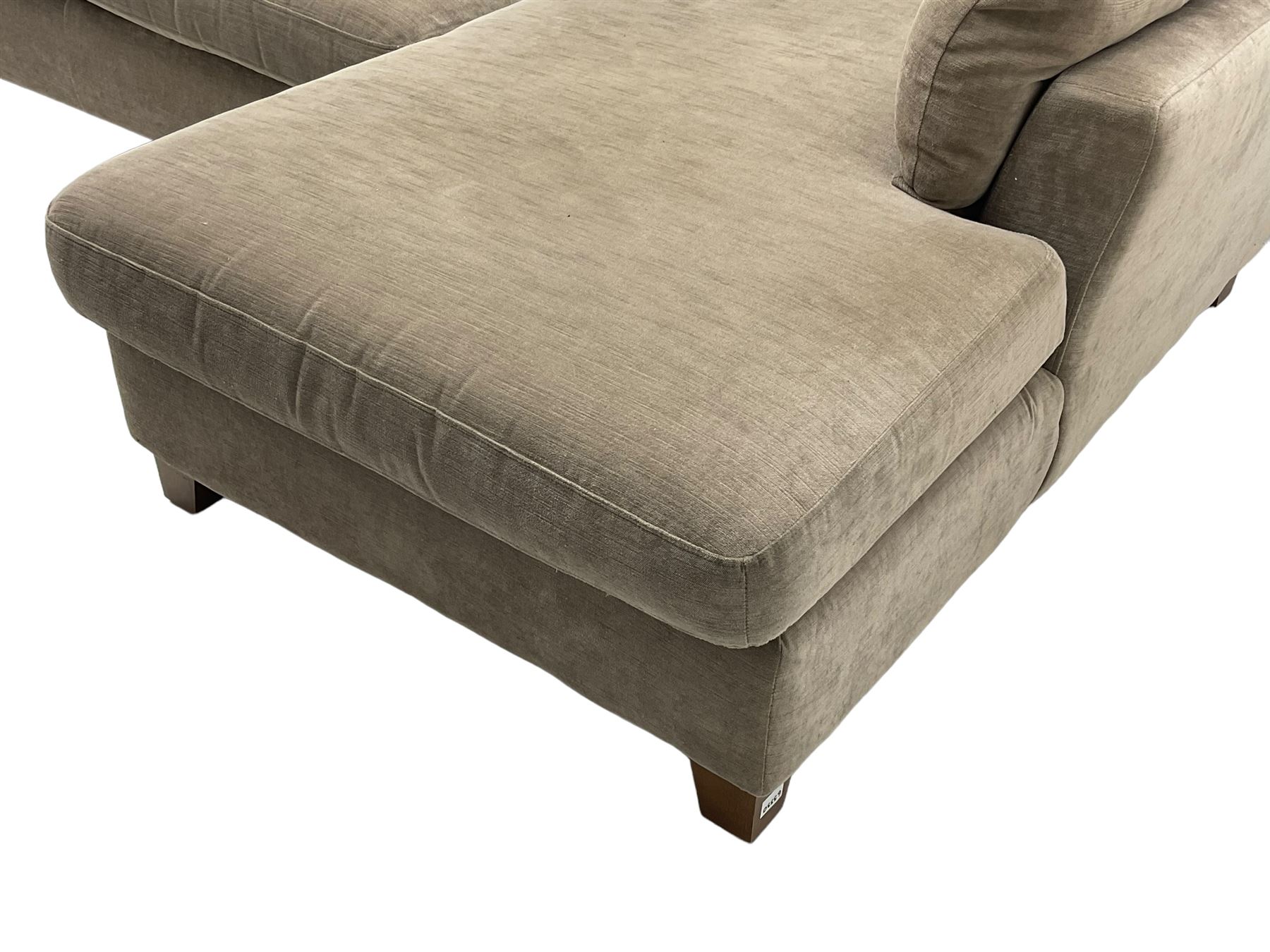 Next Home - corner sofa upholstered in grey fabric, on block feet 