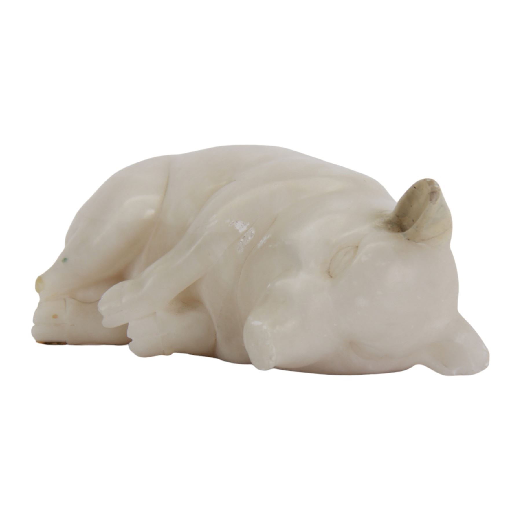 Alabaster figure, carved as a sleeping piglet, H8cm L21cm