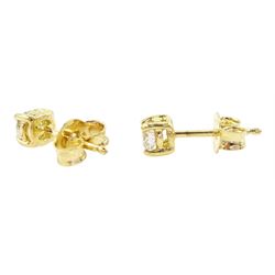 Pair of 18ct gold round brilliant cut diamond stud earrings, total diamond weight approx 0.35 carat