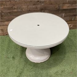 Circular white painted pedestal table with glass top - THIS LOT IS TO BE COLLECTED BY APPOINTMENT FROM DUGGLEBY STORAGE, GREAT HILL, EASTFIELD, SCARBOROUGH, YO11 3TX