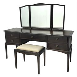 Stag Minstrel - mahogany dressing table, triple mirror with adjustable side panels, five drawers to base, on tapered supports; with matching upholstered stool (2)