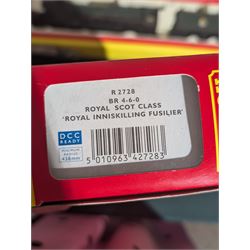 Three Hornby '00' gauge locomotives, comprising R2726 Patriot Class 4-6-0 Private W Wood VC locomotive no. 45536, R2728 Royal Scot Class 4-6-0 Royal Inniskilling Fusilier locomotive no. 46120 and R2616 Princess Royal Class 4-6-2 Queen Maud locomotive no. 46211, all boxed 