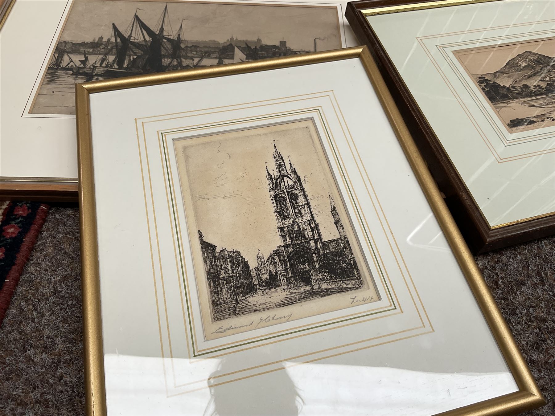 Collection of etchings including one of Whitby by various hands to include Edward Cherry, H Parkinson, Frank H etc (16)