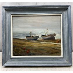 Paul Haigh (British 20th Century): 'Beached Fishing Boats at Aldeburgh' and 'The Lake at Elkington', two oils on board signed, titled verso max 29cm x 39cm (2)