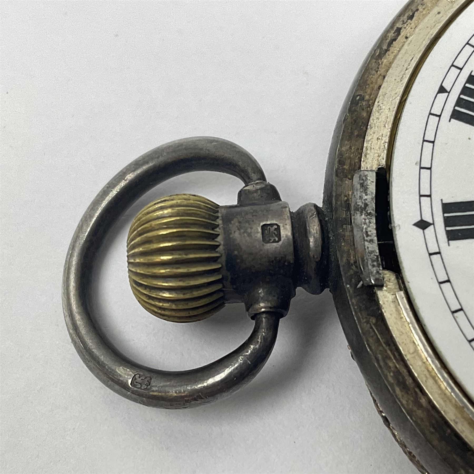 Early 20th century J.W Benson silver half hunter commemorative pocket watch, commemorating the coronation of King George VI, engraved verso with crowned GR VI cipher dated 1937, with white enamel Roman numeral dial and Arabic numeral subsidiary seconds dial, the silver case with blue enamel Roman numeral chapter ring surrounding glazed cover, hallmarked