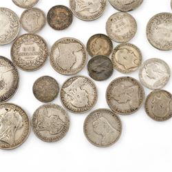 Approximately 175 grams of Great British pre 1920 silver coins, including threepence pieces, sixpences, shillings and florins