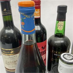 Mixed alcohol, including Cockburn's special reserve port, Casillero del Diablo Merlot, etc