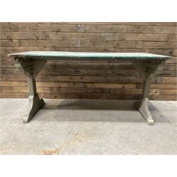 Early 20th century painted wood and enamel Military folding campaign table - missing stretcher