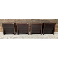 Four rosewood bedside chests, fitted with three stepped soft-close drawers