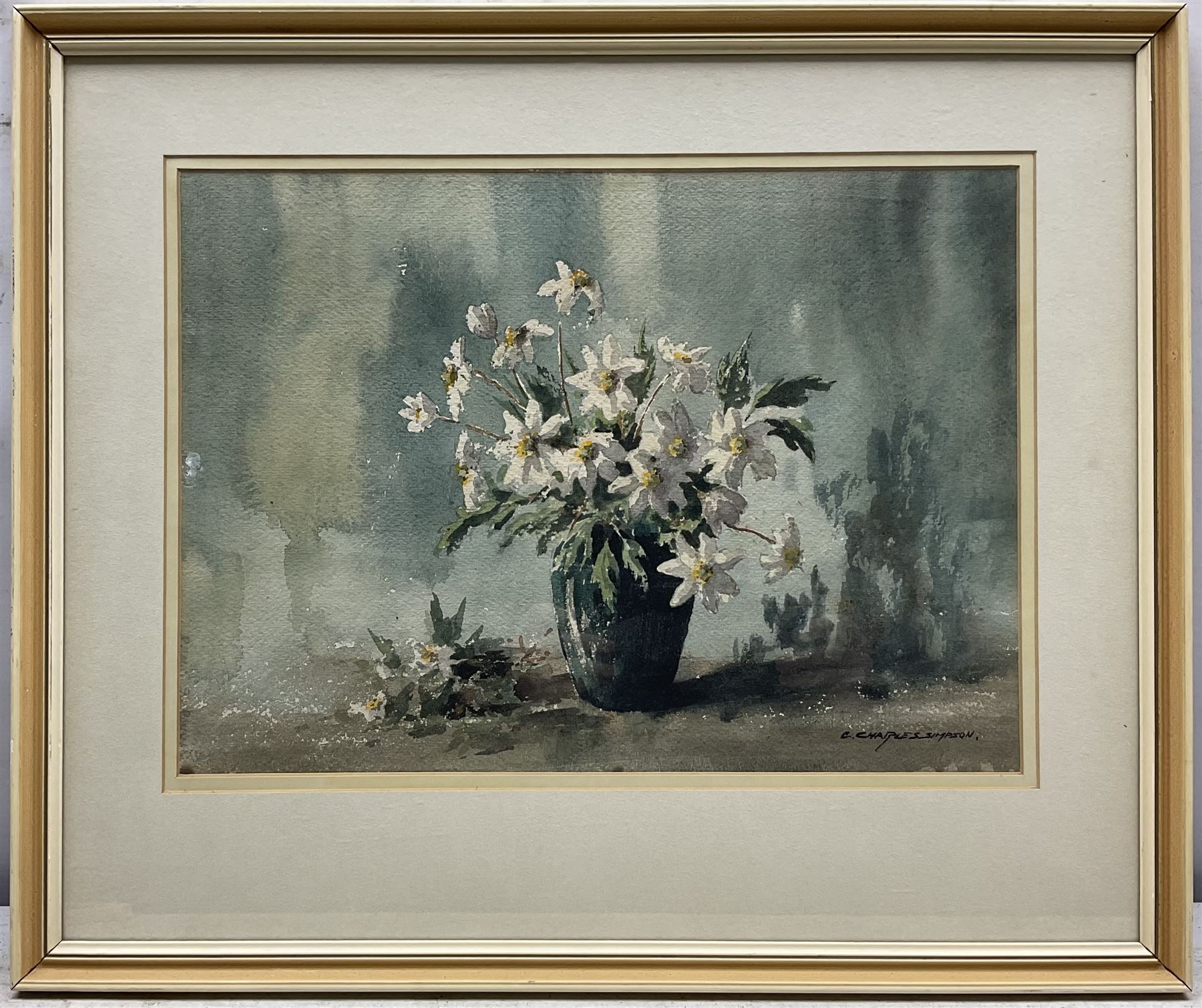 Ernest Charles Simpson (British 1915-2007): 'Wood Anemone' - Still Life, watercolour signed, titled verso with artist's studio label 27cm x 37cm