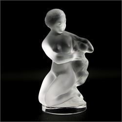 Two Lalique crystal figures modelled as Leda and the Swan and Diane, both signed Lalique, France, H12cm (2)