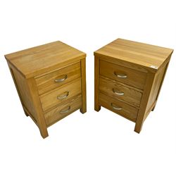 Pair of contemporary solid ash bedside chests, each fitted with three drawers