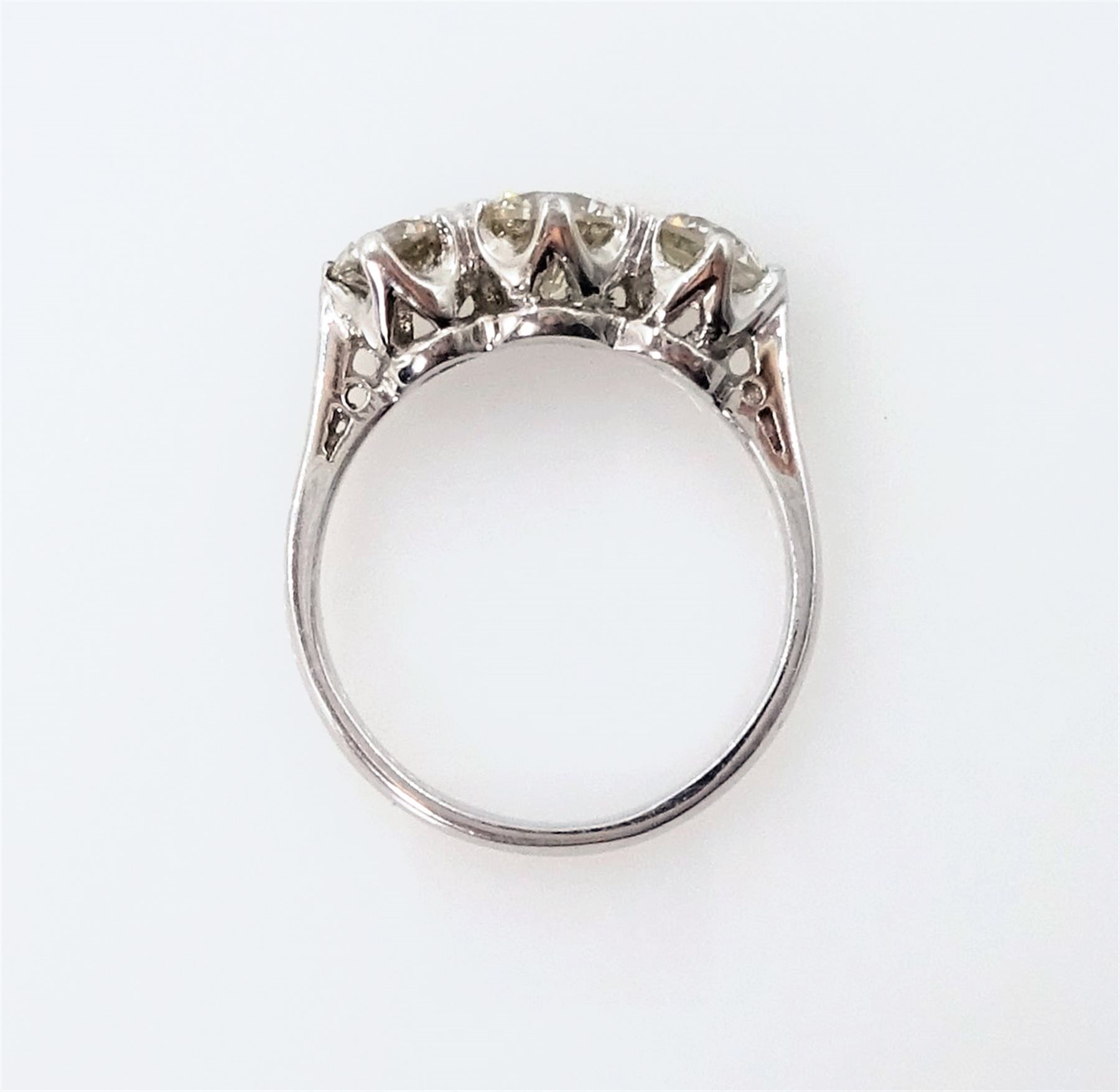 White gold three stone diamond ring stamped 18ct diamonds 1.52 carat ...