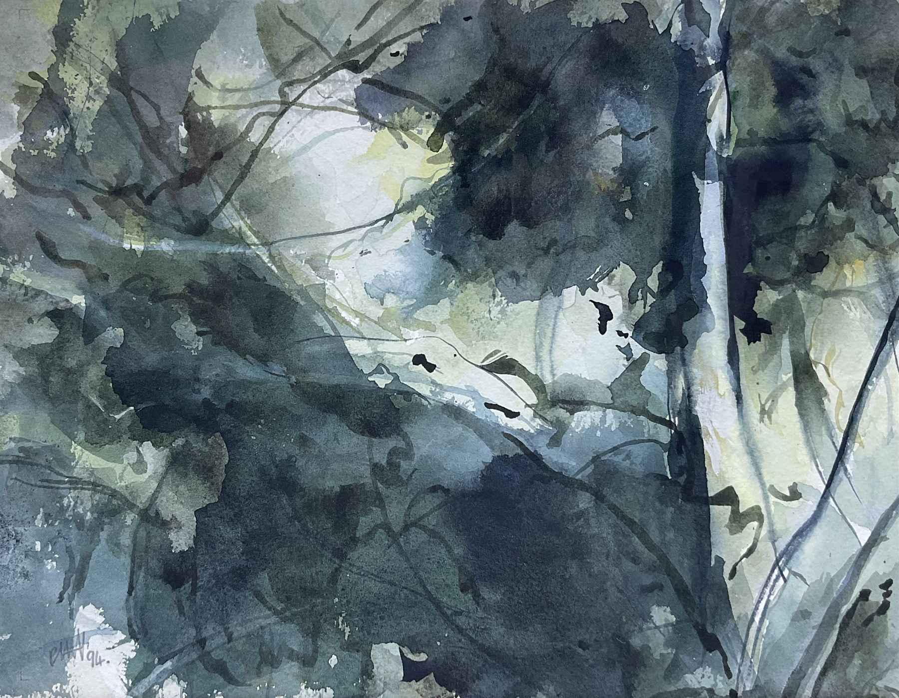 Peter Michael Hicks (Yorkshire 1937-): Abstract Lanscape, watercolour and ink signed with initials and dated '94, 24cm x 31cm