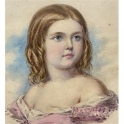 English School (19th Century): Portrait of a Young Girl, watercolour unsigned, label verso with some indistinct attribution text 38cm x 41cm