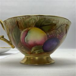 Pair Aynsley Orchard Gold pattern teacups and saucers with gilt interior 