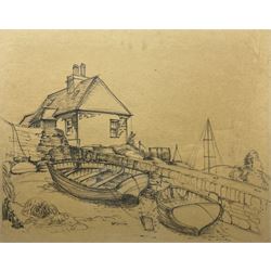 English School (Mid 20th Century): Landing Boats, charcoal sketch unsigned 48cm x 60cm 