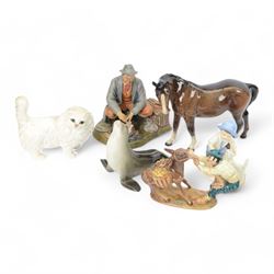 Royal Worcester figure September, together with Beswick figure Donkey & Man no 1223, toget...