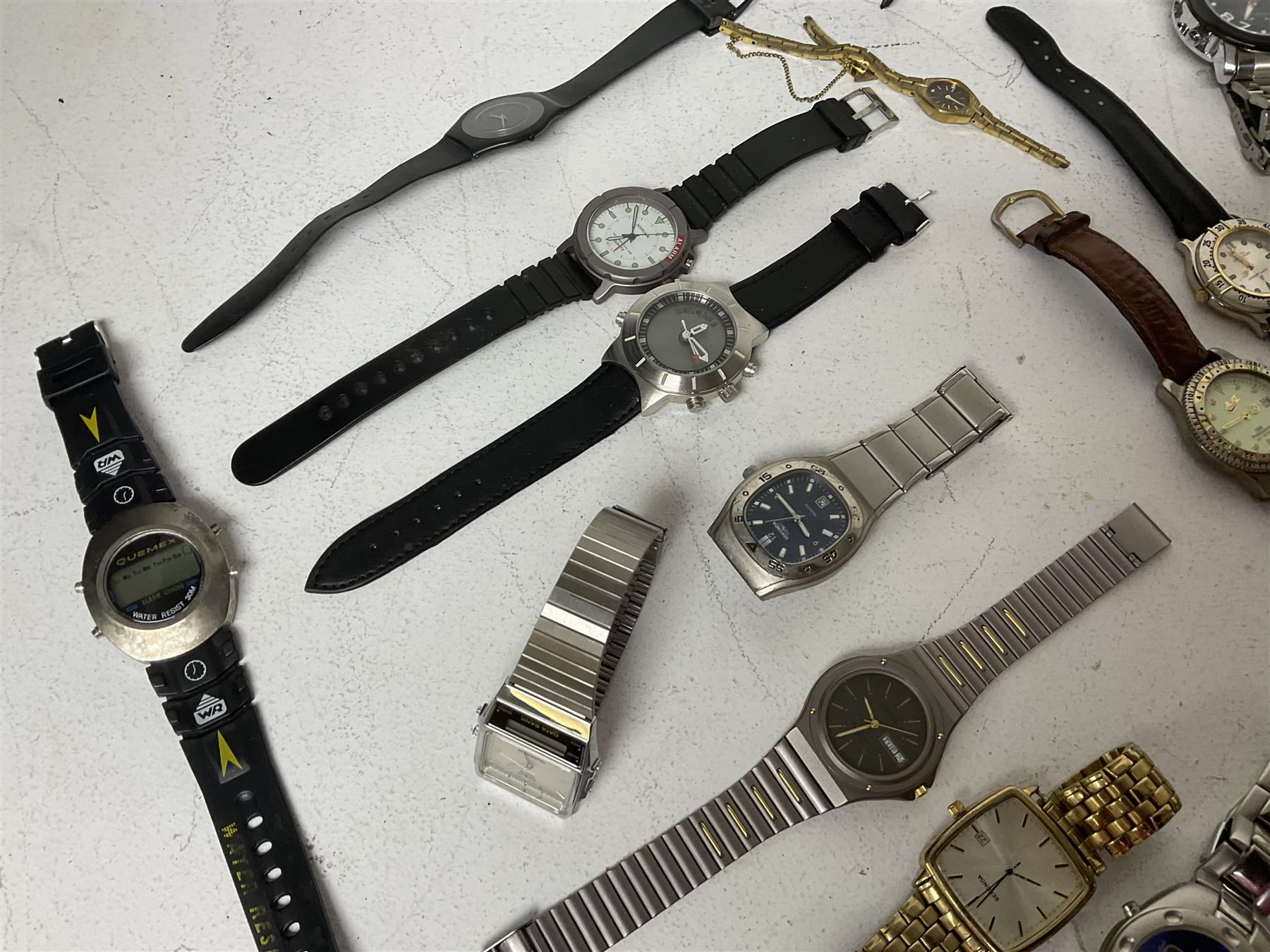 Collection of gentleman's wristwatches, including Swatch, Casio, Timex and Sekonda examples