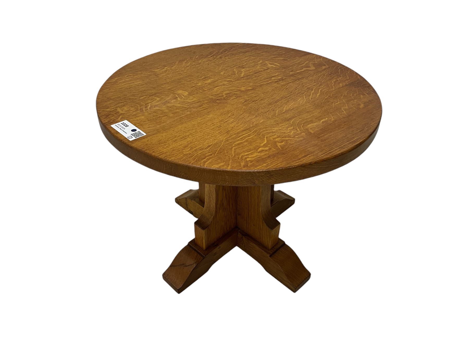 Yorkshire Oak - oak occasional table, circular top on cruciform base and sledge feet 