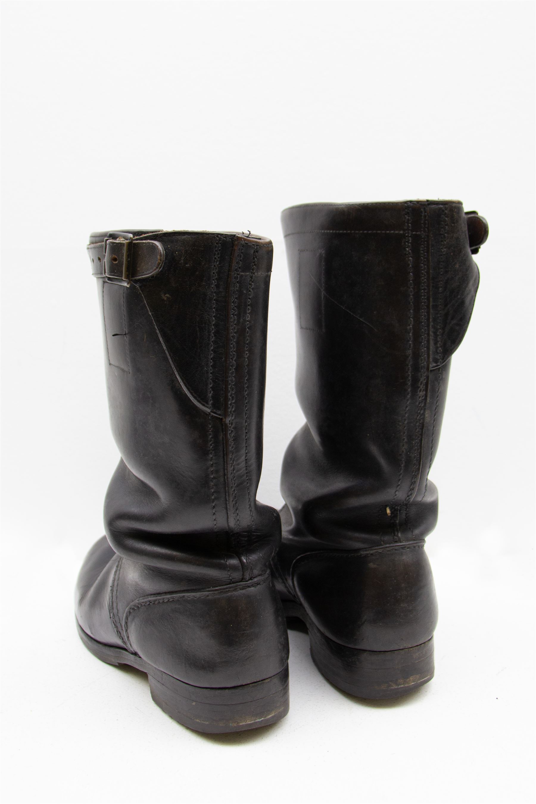 WWII German pair of black leather parade/jack boots with adjustable calf straps; both stamped Continental Nr 5 to sole