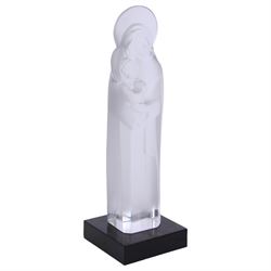 Rene Lalique (French 1860-1945), large crystal figure of the Madonna and Child, model 905, circa 1950, engraved Lalique France, upon square polished black slate plinth, overall H36cm