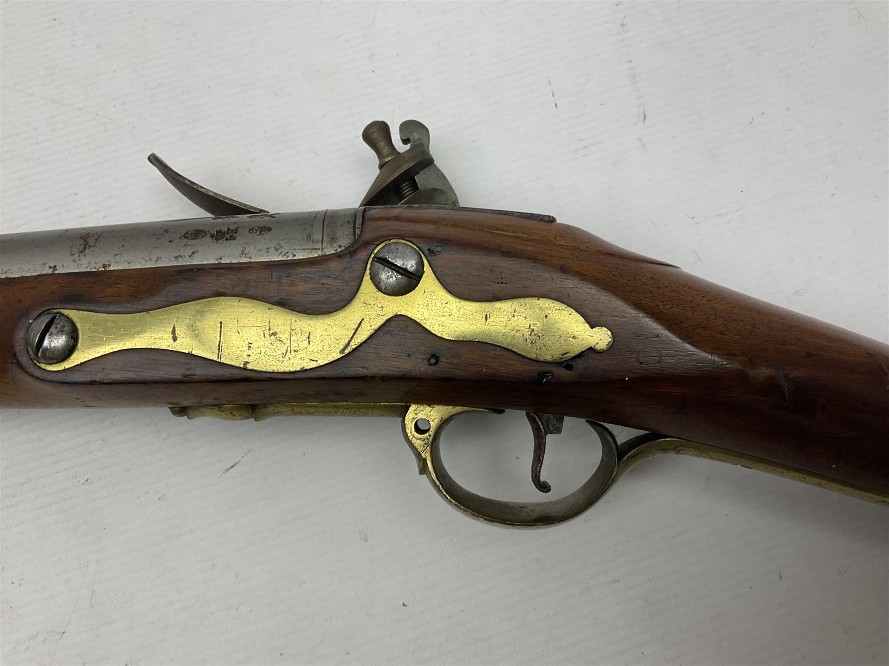 Brown Bess style 10-bore flintlock musket, the action marked with Crowned GR, 'Jordan' and dated 1758, the 104cm(41