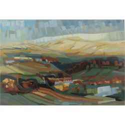 Mary Ann Lord (Yorkshire 1931-): 'Moors Above Halifax', oil on paper signed, titled on label verso 38cm x 55cm