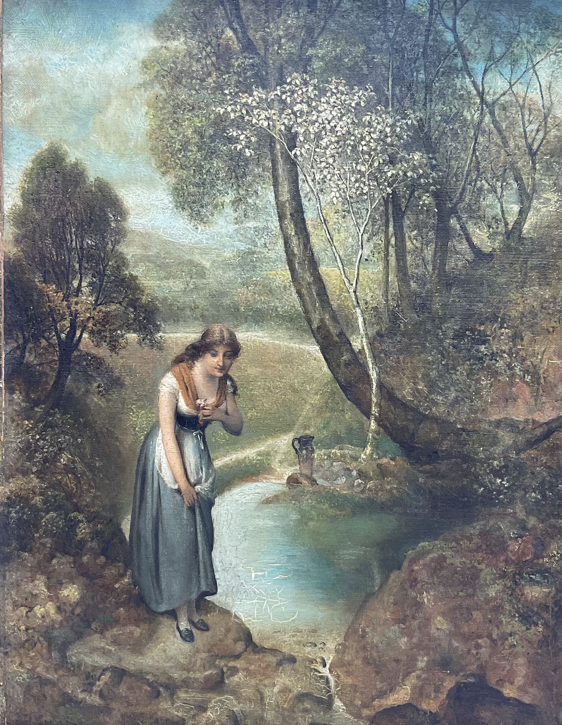 Victor Boutellier (French 19th Century): Young Lady by a Forest Pool, oil on canvas signed 38cm x 30cm 